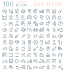 Set Vector Line Icons of Car Repair