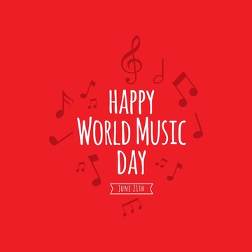 Happy world music day vector template. Design for banner, greeting cars or print.