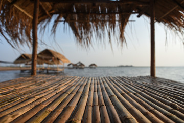 Bamboo hut,The place is made of bamboo and the backdrop is the sea, the sky, the sunshine.