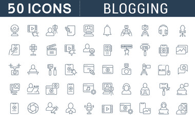 Set Vector Line Icons of Blogging - obrazy, fototapety, plakaty