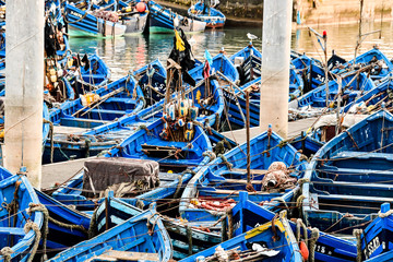 fishing boats on blue background, photo as background