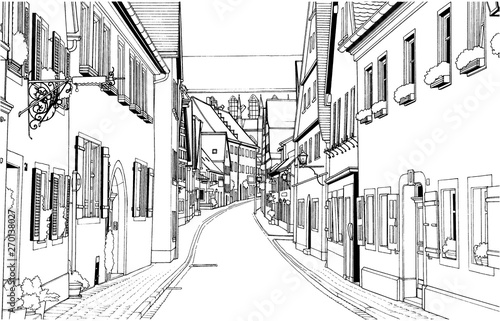 漫画風ペン画イラスト 西洋風街並 Wall Mural Wallpaper Murals Haikeisouko