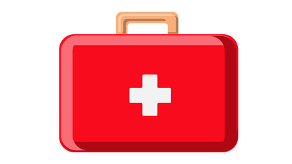 Beautiful medical red first-aid kit car first aid with drugs in the form of a suitcase with handles pharmaceutical on a white background. Vector illustration