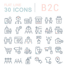 Obraz na płótnie Canvas Set Vector Line Icons of B2C