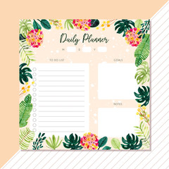 daily planner with tropical plant watercolor background