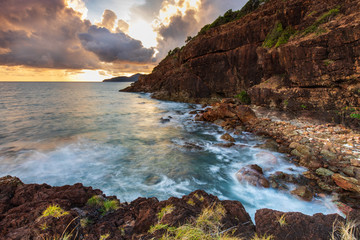 Colorful sunset on the sea in Koh Wai island, Trat  province, Thailand.