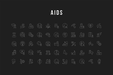 Set Vector Line Icons of AIDS