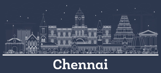 Outline Chennai India City Skyline with White Buildings. - obrazy, fototapety, plakaty