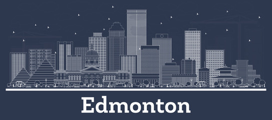 Outline Edmonton Canada City Skyline with White Buildings.