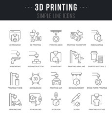 Set Vector Line Icons of 3D Printing