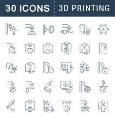 Set Vector Line Icons of 3D Printing