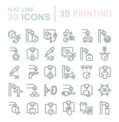 Set Vector Line Icons of 3D Printing