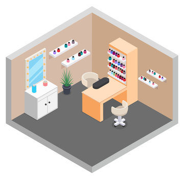 isometric nail salon interior design clip art preview