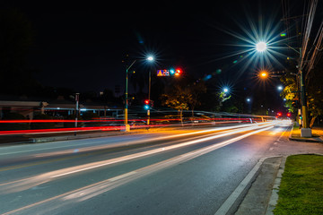 Fototapeta na wymiar the street in Chiangmai university,Thailand on night time.