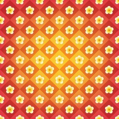 Vintage backdrop in orange, red and yellow colors. Vector plumeria flowers