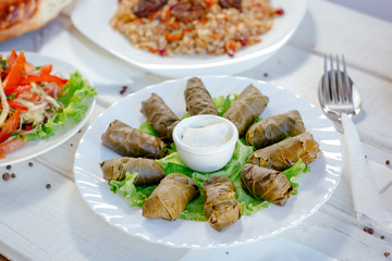 White plate with dolma.