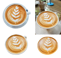 atte coffee art in the white cup isolated on white.