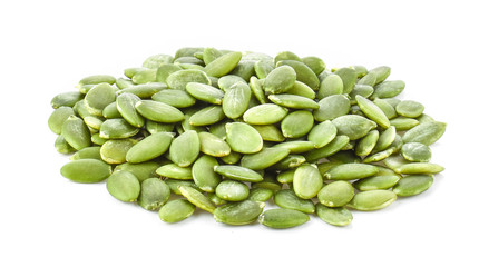 Pumpkin seeds on white background.
