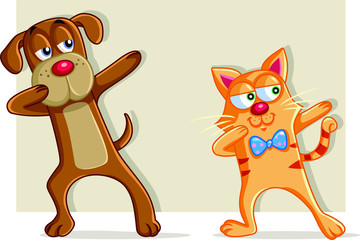 Funny Cat and Dog Dabbing Cartoon Vector 