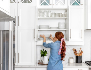 Farmhouse Kitchen Cabinet Full of Dishes