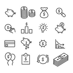 Naklejka na ściany i meble Set of money sign. Marketing, stack of money, business analysis concept outline icon isolated on white background