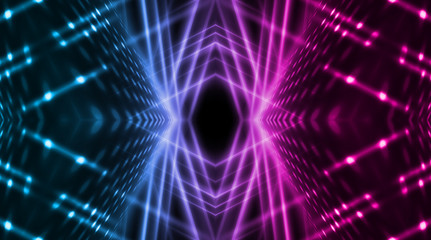 Dark abstract futuristic background. Neon lines, glow. Neon lines, shapes. Pink and blue glow