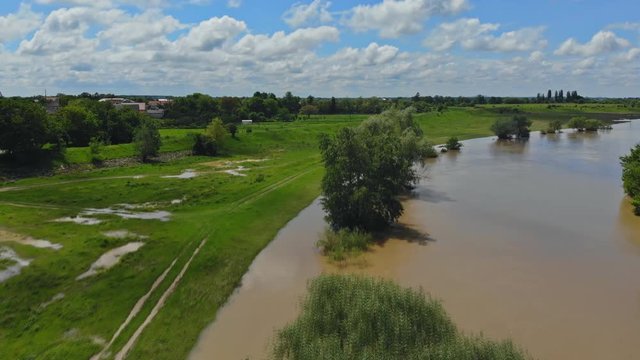 Flooded road to heavy rain flooding taken during a drone flight.