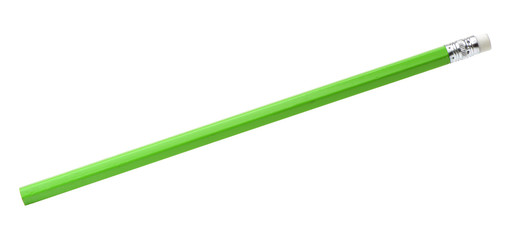 Fototapeta premium Green pencil with eraser on a white background