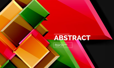 Glossy mosaic style geometric shapes - squares and triangles on black