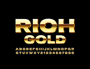 Vector Rich Gold Alphabet Letters and Numbers. Uppercase luxury Font 
