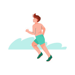 Fototapeta na wymiar Young Man Running on Beach, Summer Outdoors Activities Vector Illustration