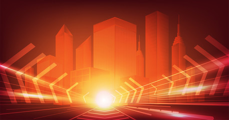 Vector background. Blurred Defocused orange Lights in the city