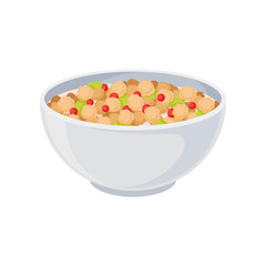 Crispy balls in a ceramic bowl close-up. Vector illustration on white background.