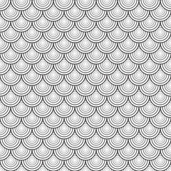Black and white vector illustration with graphic shell ornament. Seamless texture