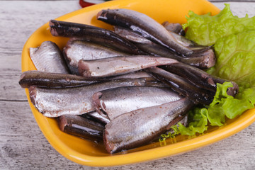 Anchovy fish snack in the bowl