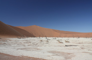 Dry lake bed with dunes