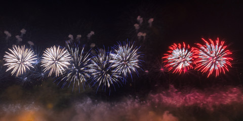 Colorful firework with copy space for 4th of July, Independence Day, Abstract holiday background.
