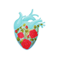 Prickly stems of roses inside the heart. Vector illustration on white background.