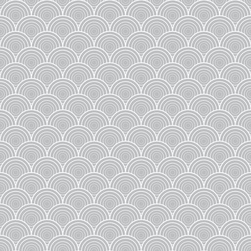 Grey vector illustration with graphic shell ornament. Seamless texture