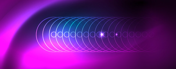 Neon glowing techno lines, hi-tech futuristic abstract background template, vector