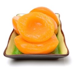 peaches in syrup on a white background 