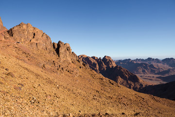 Amazing Sunrise at Sinai Mountain, Mount Moses with a Bedouin, Beautiful view from the mountain	