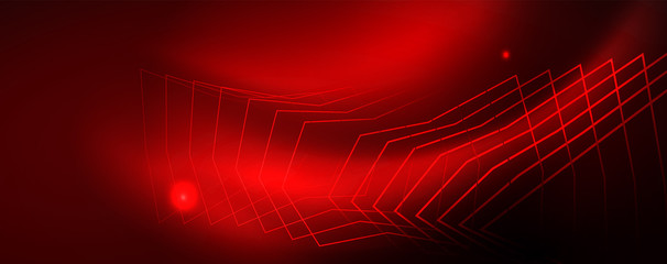 Neon glowing techno lines, hi-tech futuristic abstract background template, vector