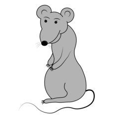 Gray drawn friendly fat rat in cartoon style on a white background