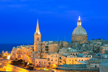 Fototapeta na wymiar Malta, Valletta, skyline with St. Paul's Anglican Cathedral and Carmelite Church