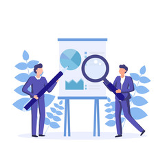 Creating of financial statements, shareholder reports. Designing financial strategies. Analytic finance report. Business investment planning. Vector concepts illustration.