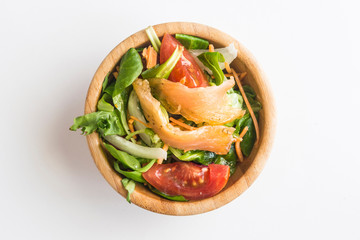 Salad with salmon, tomato, onion, carrot