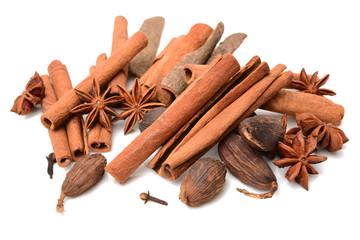 Various seasonings on white background 