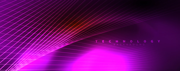 Shiny color neon light with lines, abstract wallpaper, shiny motion, magic space light. Techno abstract background