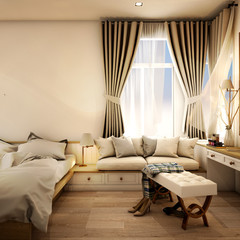 interior design, bed , living area and dressing area was designed specifically in modern classic style, 3d illustration